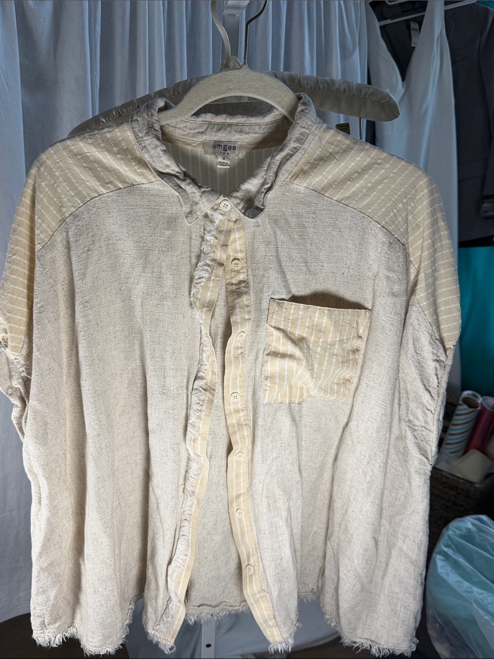 Umgee Cream and Pale Yellow Striped Button-Up Shirt
